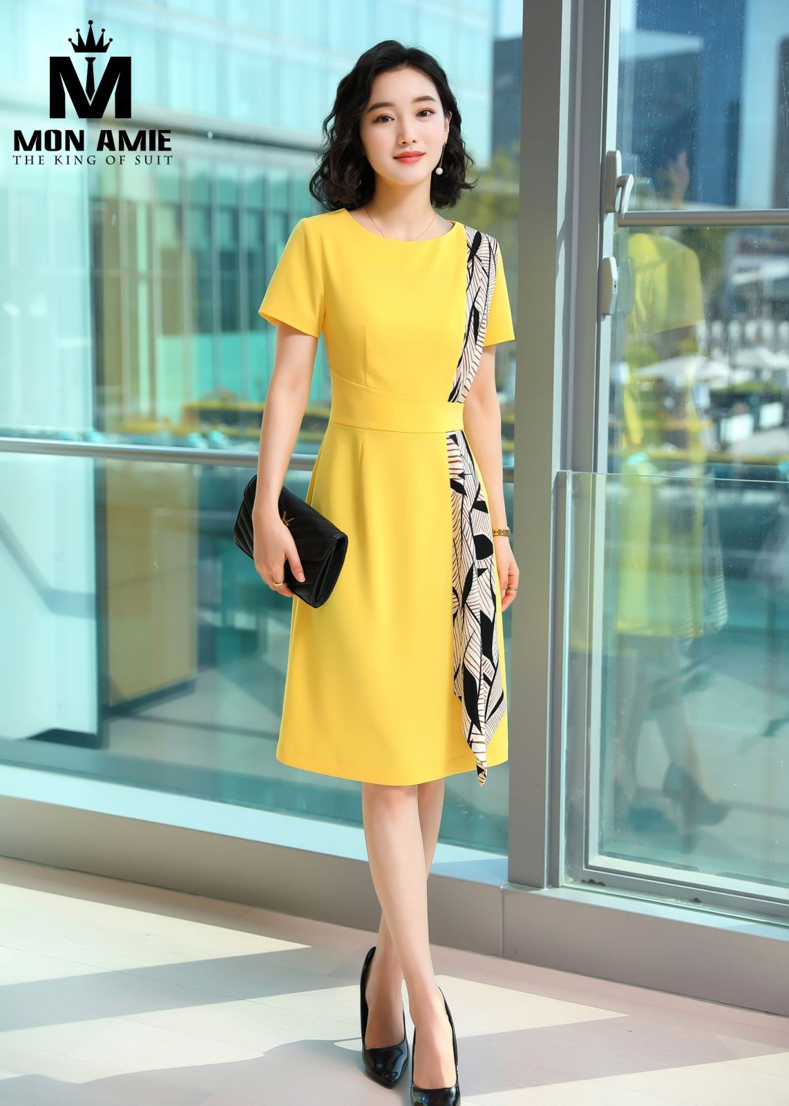 Yellow Sheath Dress Mix Pattern 